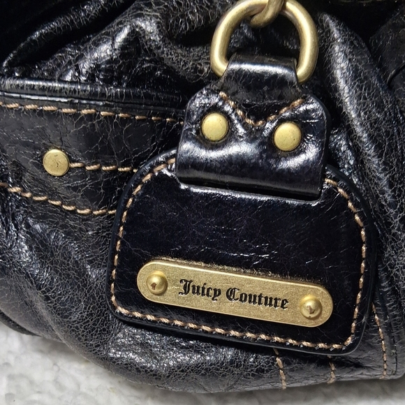 Juicy Couture Black Leather Satchel Bag Crown Lock Y2K Shoulder Bag Cowhide - Picture 5 of 9